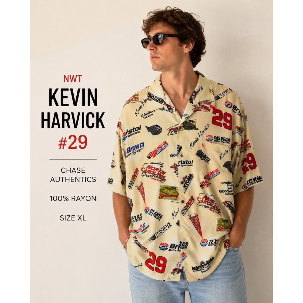 NWT Chase Authentics Kevin Harvick 29 NASCAR Rayon Camp Shirt XL